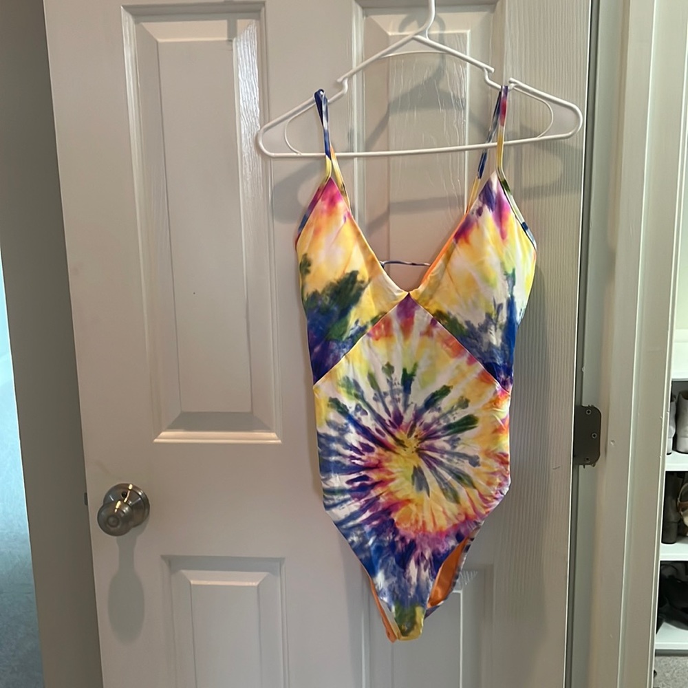 One piece Polo Ralph Lauren tie dye bathing suit.  Worn once for a theme party!